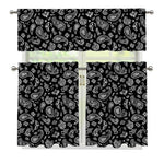 Black Paisley Bandana Pattern Print 3 Piece Kitchen Curtains