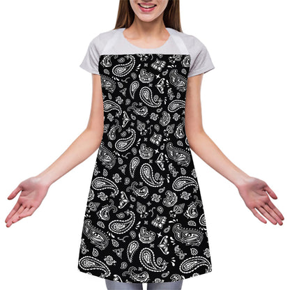 Black Paisley Bandana Pattern Print Adjustable Apron