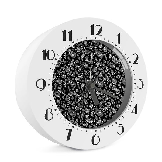 Black Paisley Bandana Pattern Print Alarm Clock