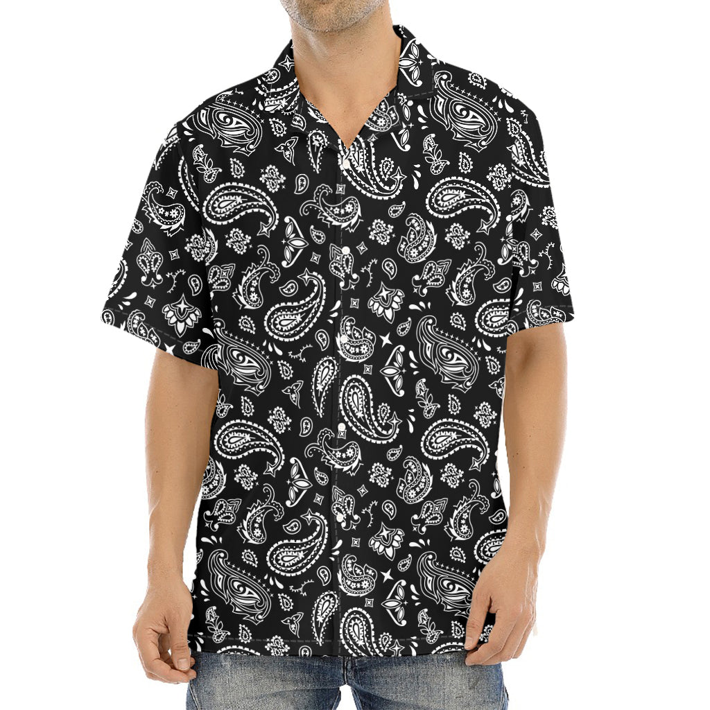 Black Paisley Bandana Pattern Print Aloha Shirt