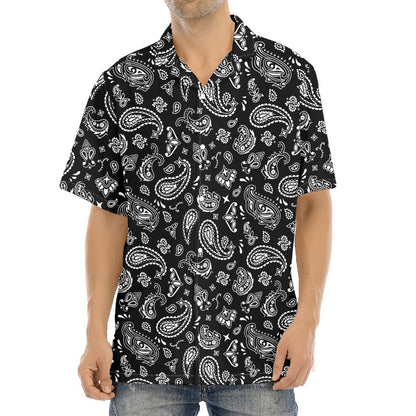 Black Paisley Bandana Pattern Print Aloha Shirt