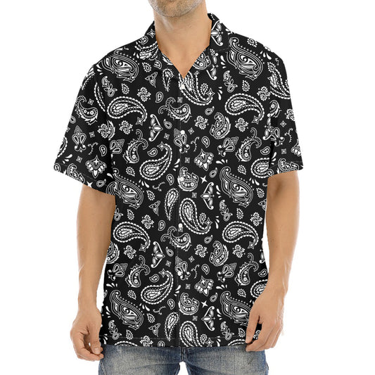 Black Paisley Bandana Pattern Print Aloha Shirt