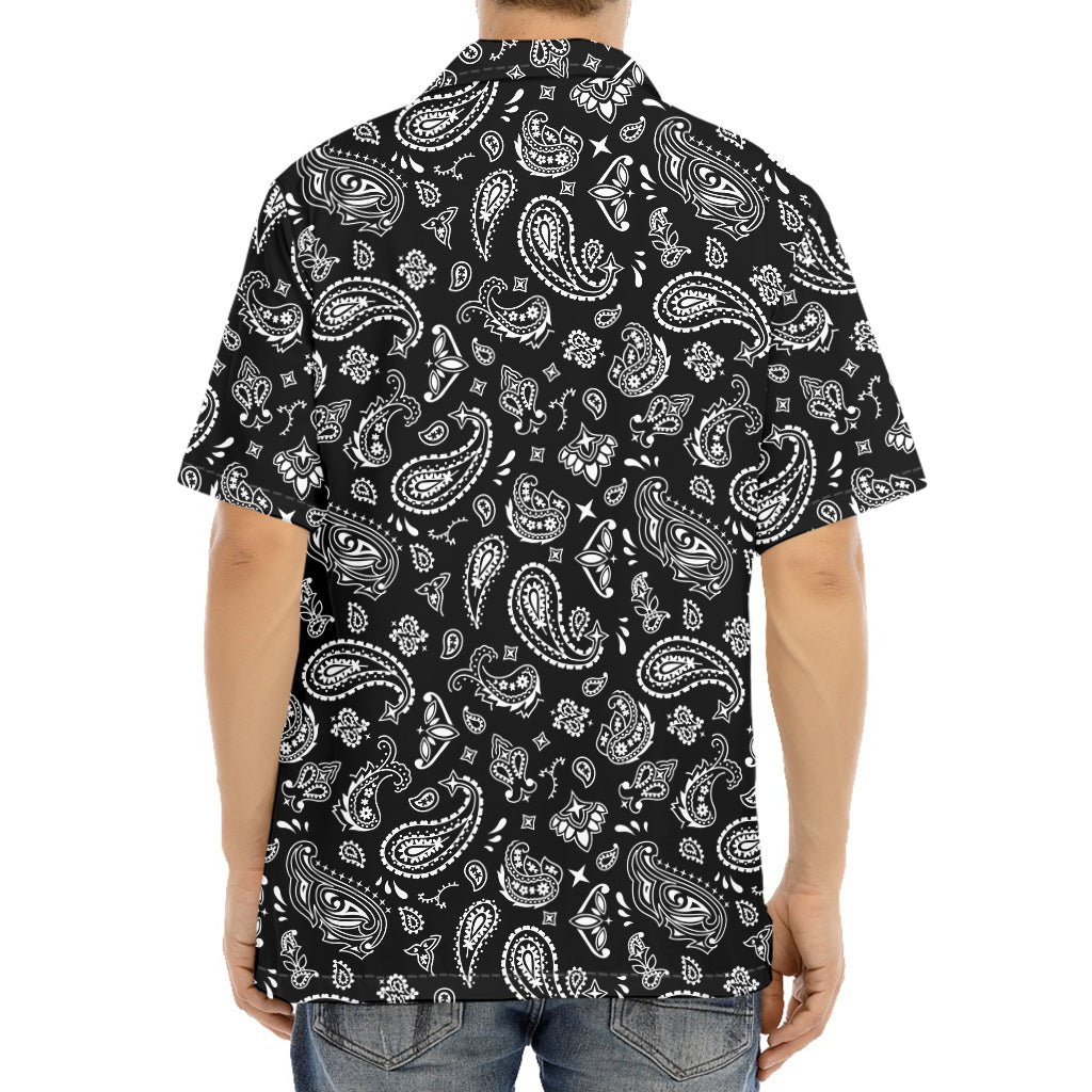 Black Paisley Bandana Pattern Print Aloha Shirt