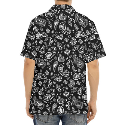 Black Paisley Bandana Pattern Print Aloha Shirt