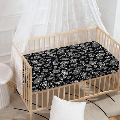 Black Paisley Bandana Pattern Print Baby Crib Sheet