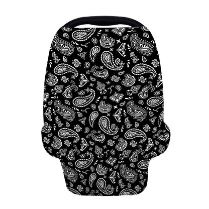 Black Paisley Bandana Pattern Print Baby Seat Cover
