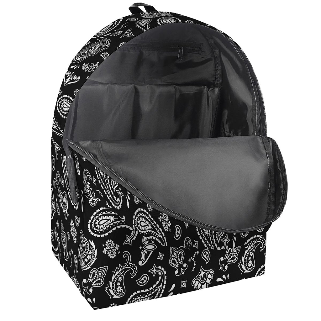 Black Paisley Bandana Pattern Print Backpack