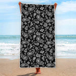 Black Paisley Bandana Pattern Print Beach Towel