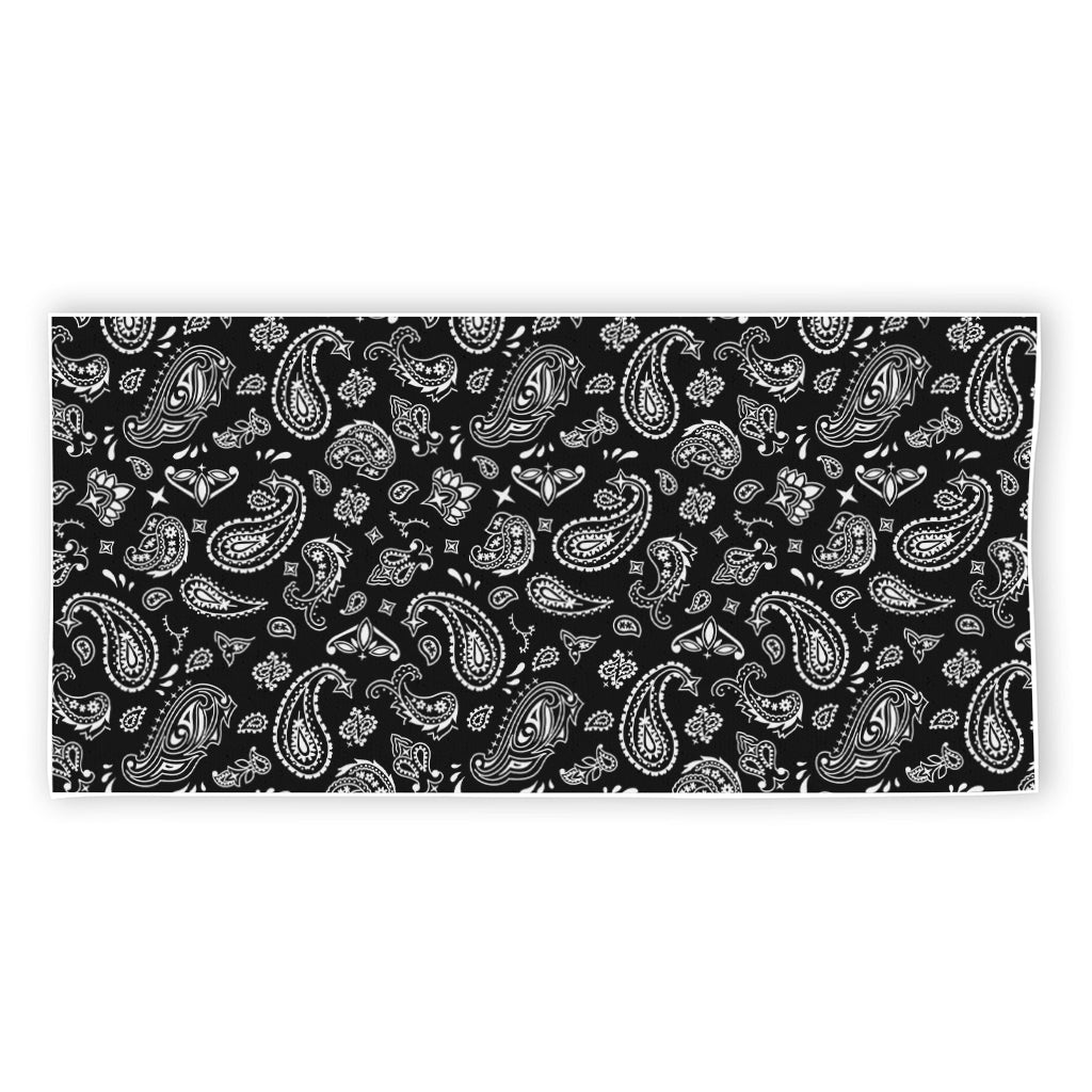 Black Paisley Bandana Pattern Print Beach Towel