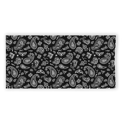 Black Paisley Bandana Pattern Print Beach Towel