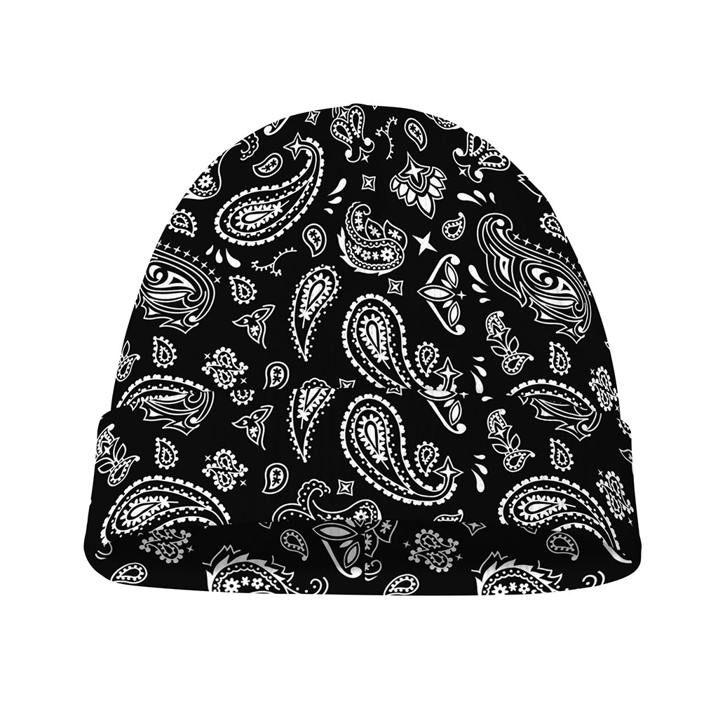 Black Paisley Bandana Pattern Print Beanie