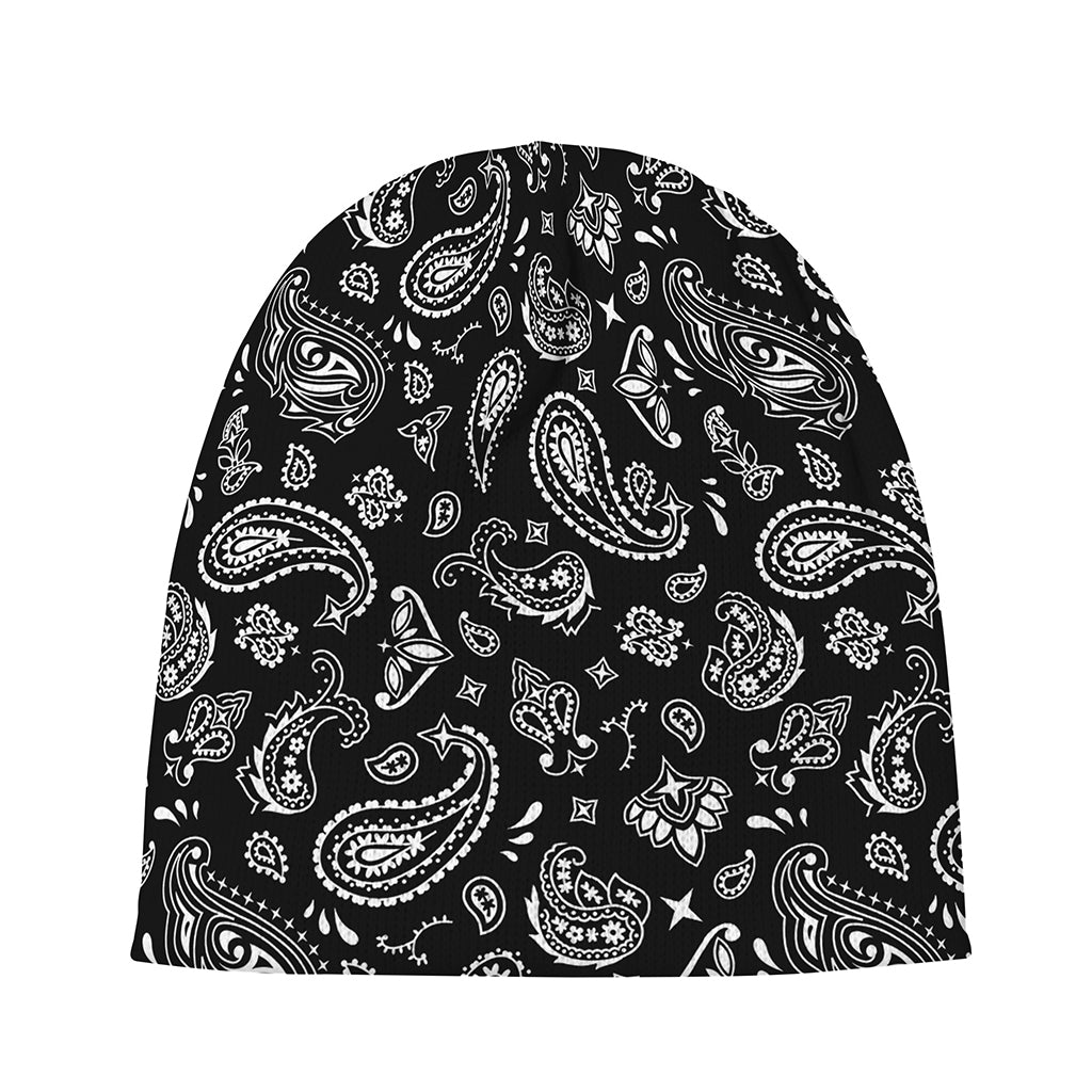 Black Paisley Bandana Pattern Print Beanie