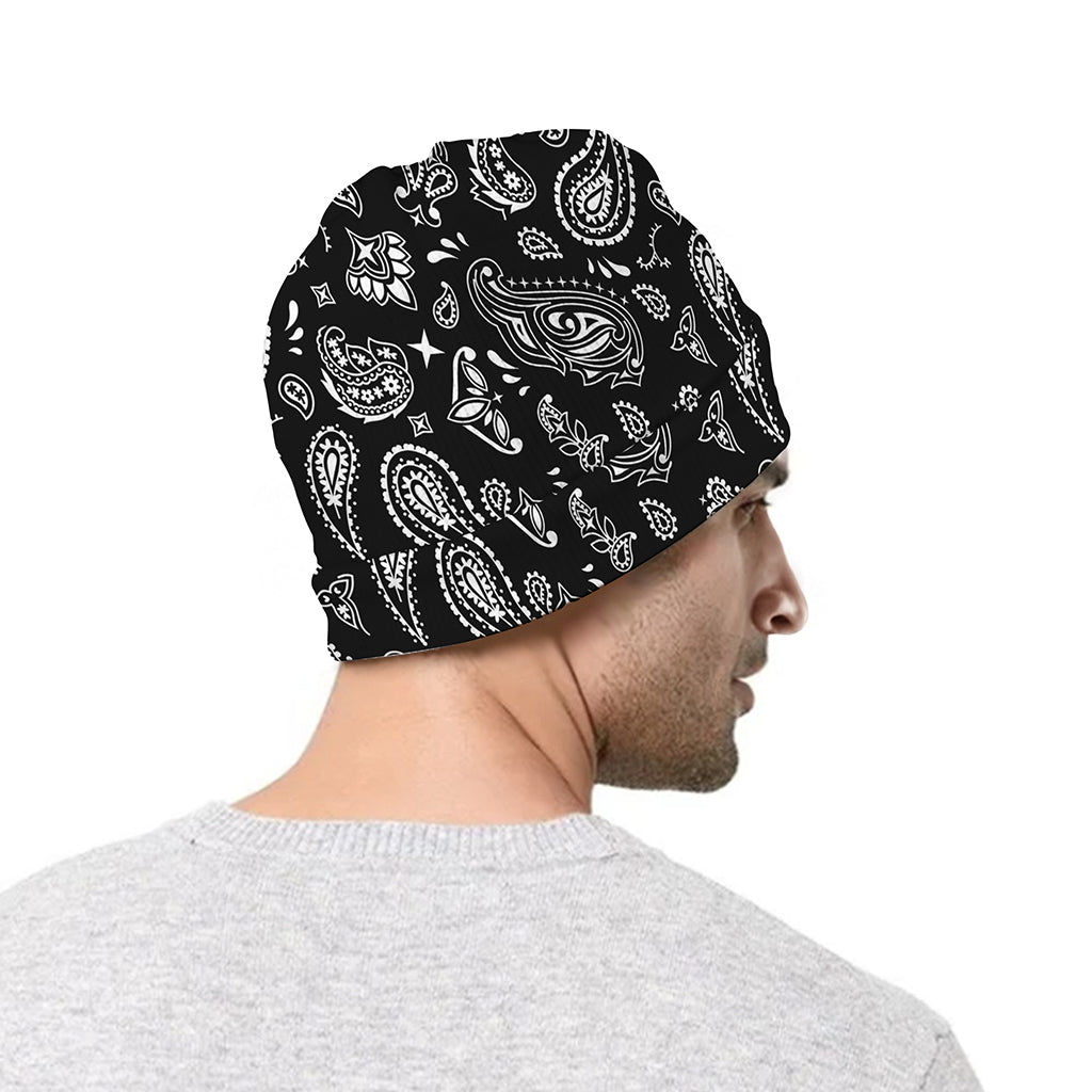 Black Paisley Bandana Pattern Print Beanie