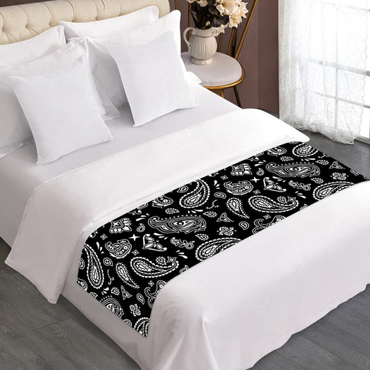 Black Paisley Bandana Pattern Print Bed Runner