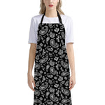 Black Paisley Bandana Pattern Print Bib Apron With Pocket
