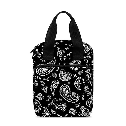 Black Paisley Bandana Pattern Print Bible Tote Bag