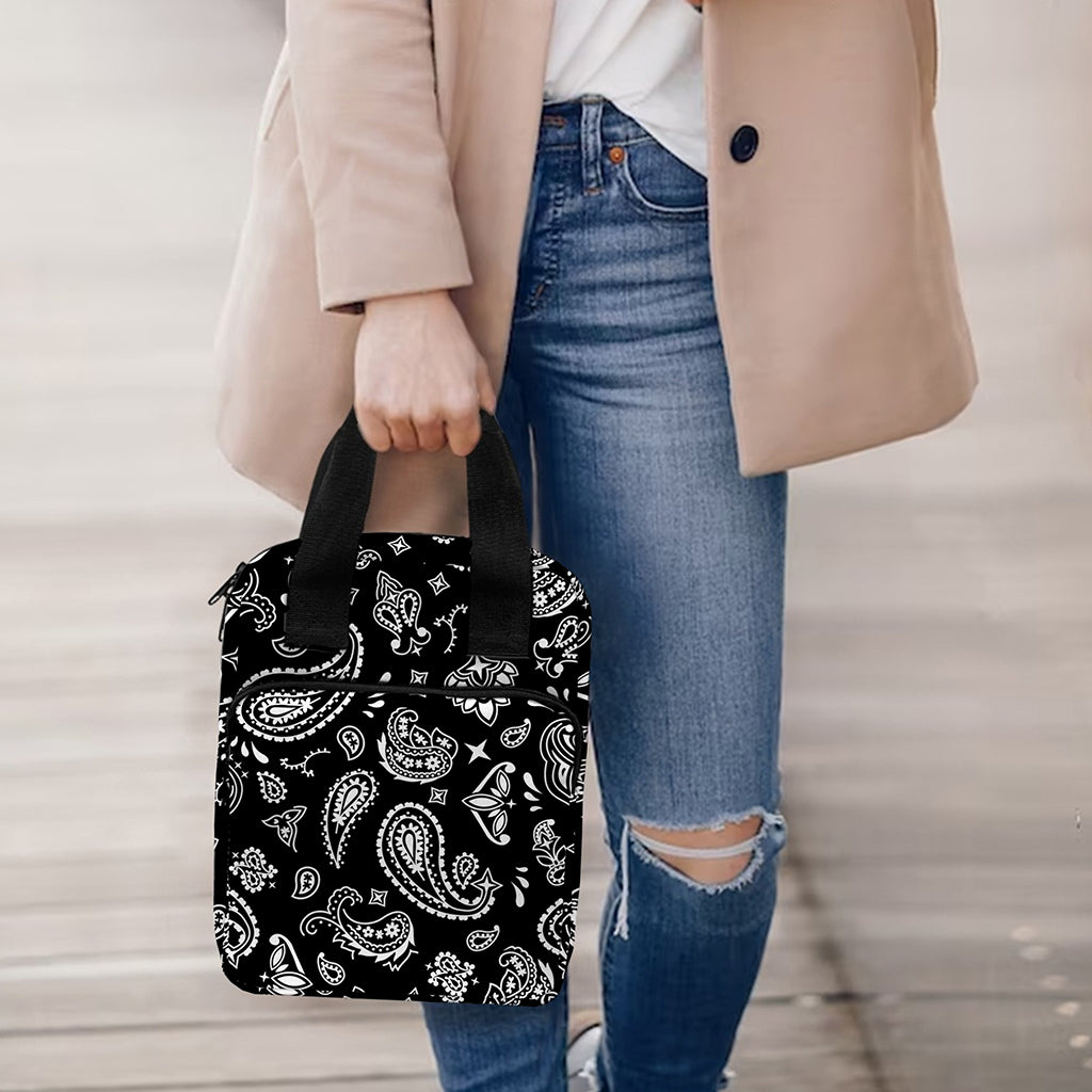 Black Paisley Bandana Pattern Print Bible Tote Bag