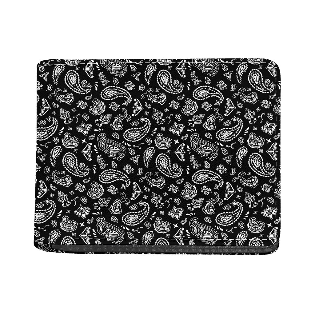 Black Paisley Bandana Pattern Print Bifold Wallet