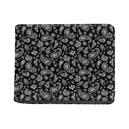 Black Paisley Bandana Pattern Print Bifold Wallet