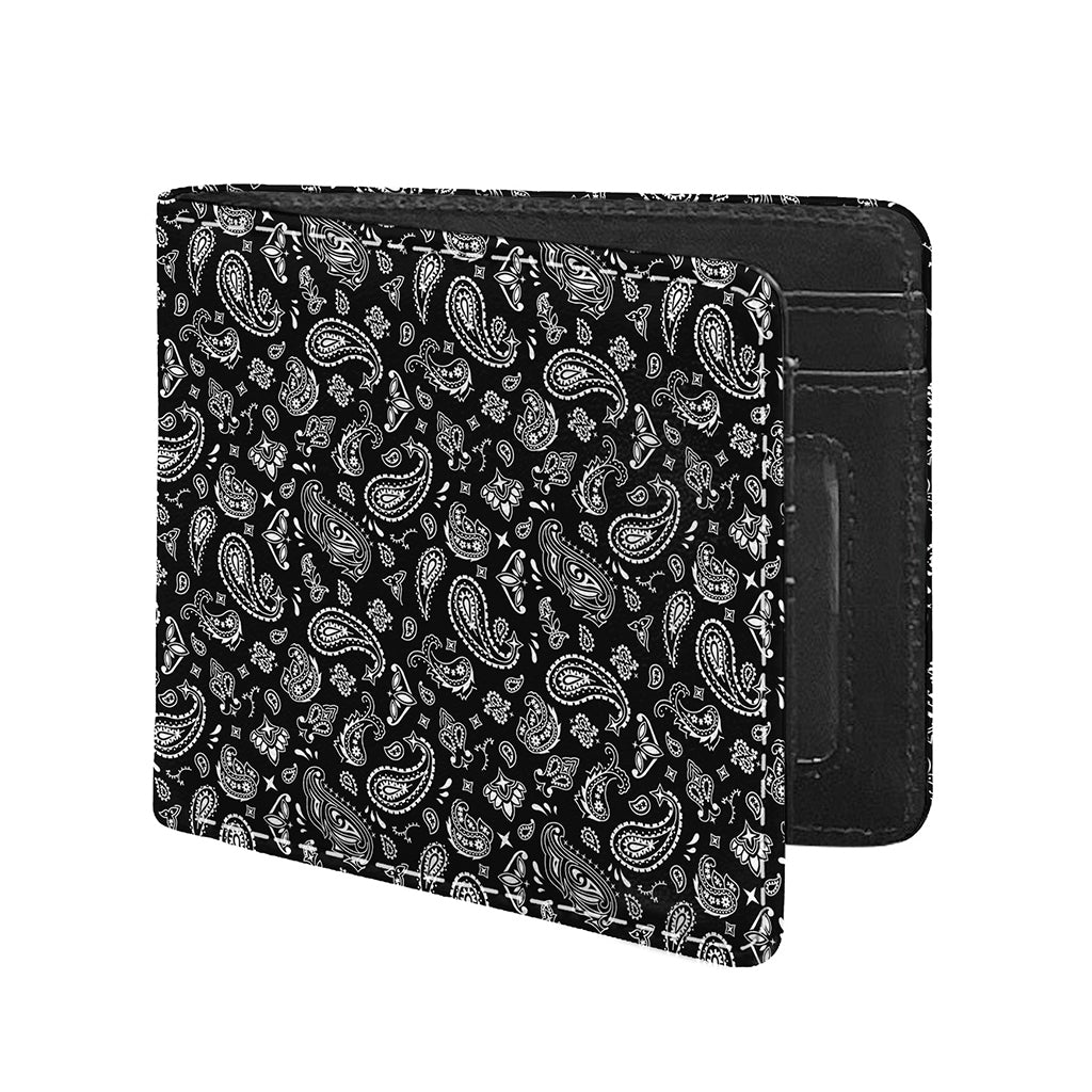 Black Paisley Bandana Pattern Print Bifold Wallet