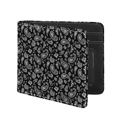 Black Paisley Bandana Pattern Print Bifold Wallet