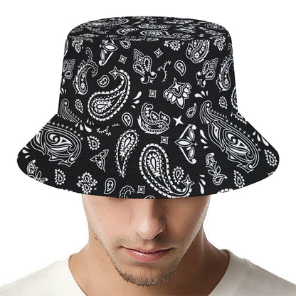 Black Paisley Bandana Pattern Print Bucket Hat