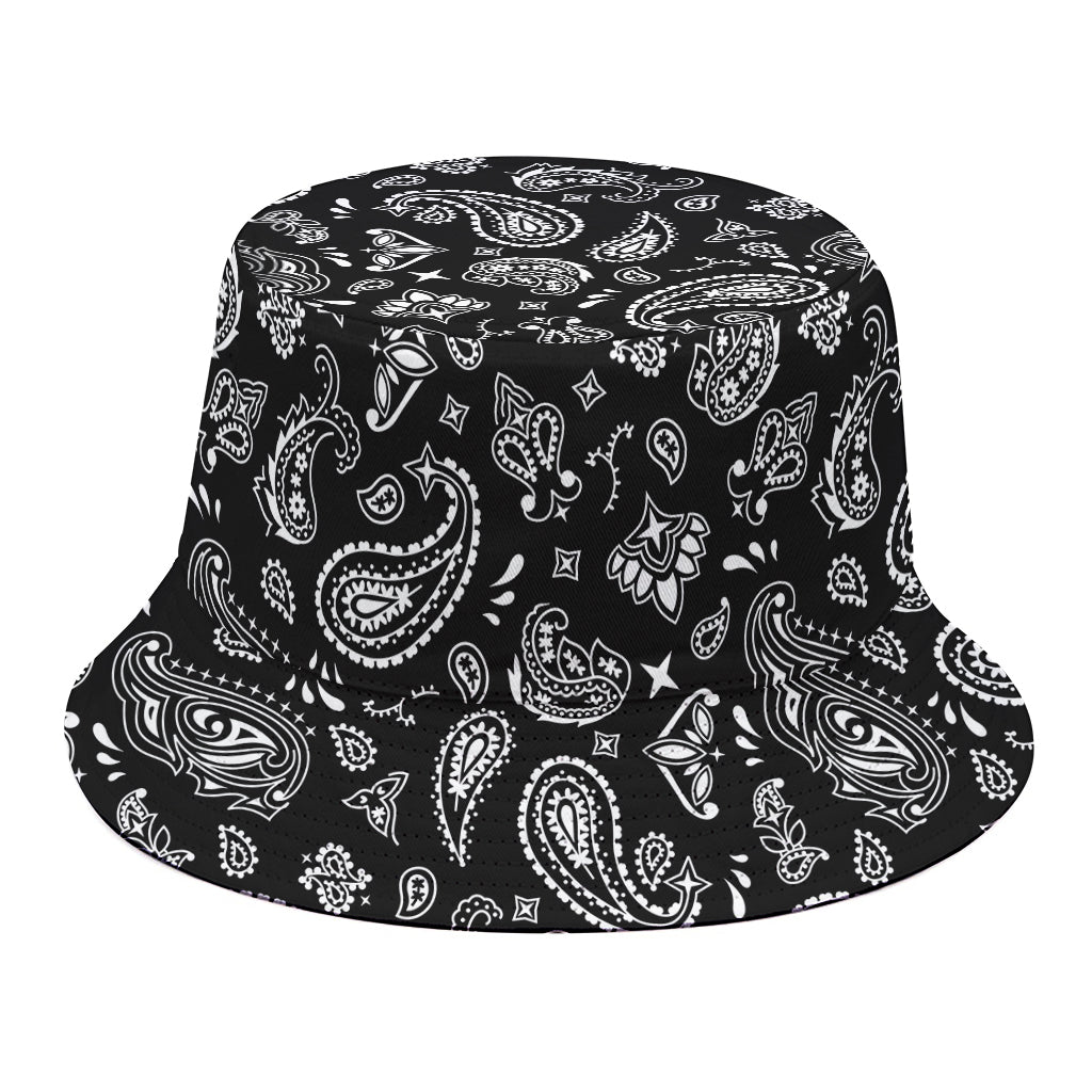 Black Paisley Bandana Pattern Print Bucket Hat