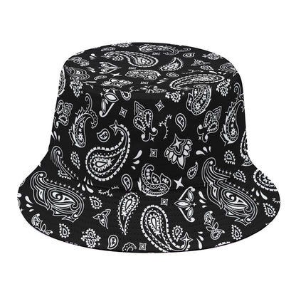Black Paisley Bandana Pattern Print Bucket Hat