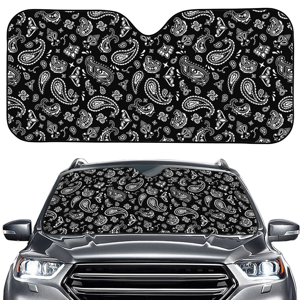 Black Paisley Bandana Pattern Print Car Windshield Sun Shade