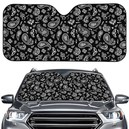 Black Paisley Bandana Pattern Print Car Windshield Sun Shade