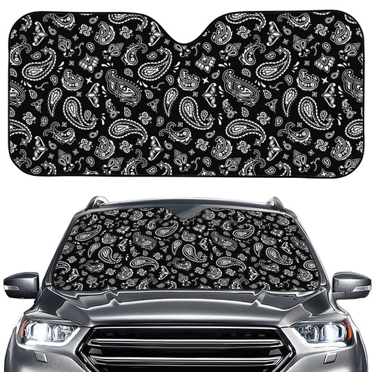 Black Paisley Bandana Pattern Print Car Windshield Sun Shade