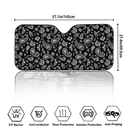 Black Paisley Bandana Pattern Print Car Windshield Sun Shade
