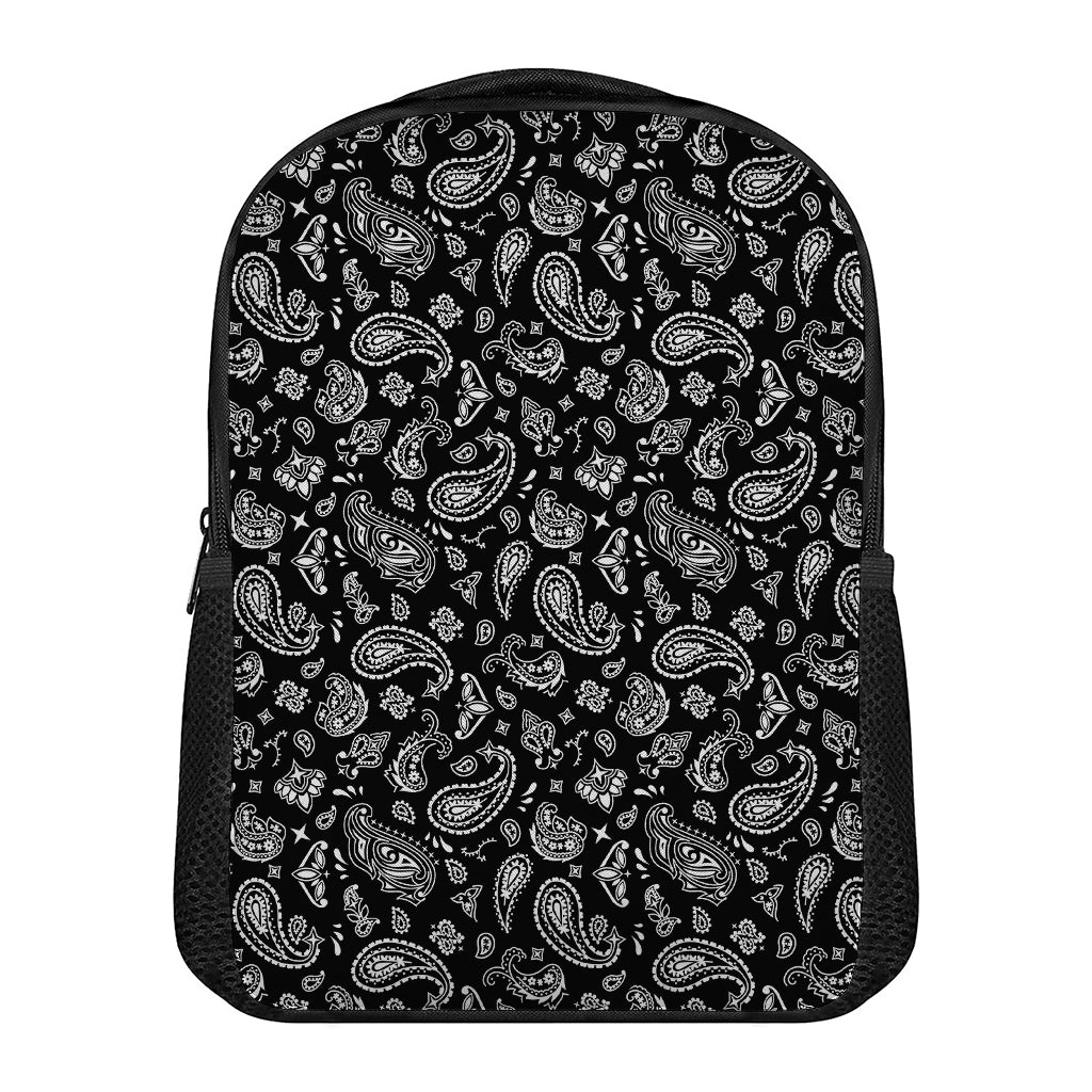 Black Paisley Bandana Pattern Print Casual Backpack
