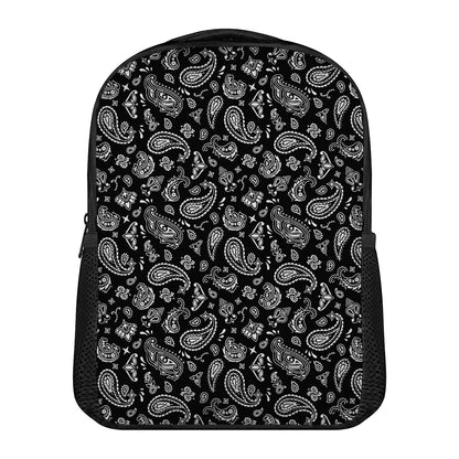 Black Paisley Bandana Pattern Print Casual Backpack