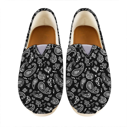 Black Paisley Bandana Pattern Print Casual Shoes