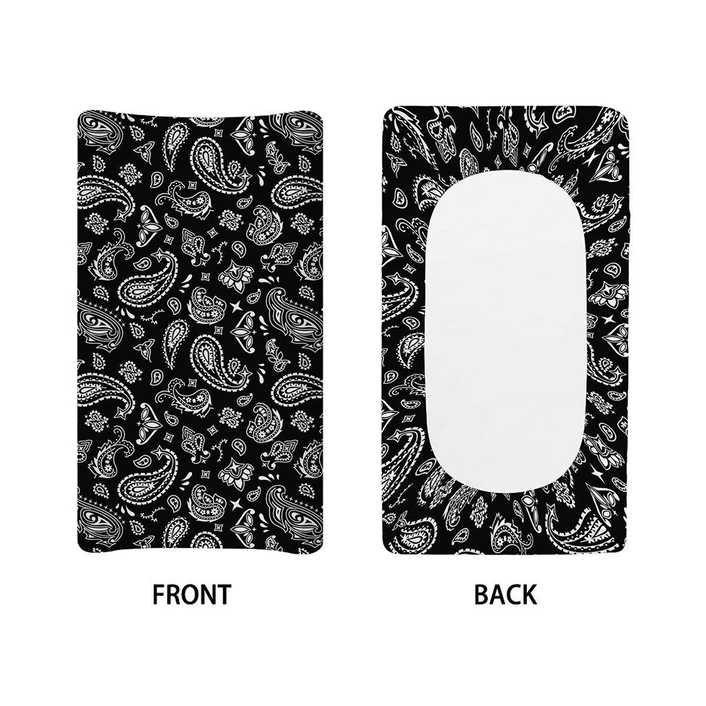 Black Paisley Bandana Pattern Print Changing Pad Cover