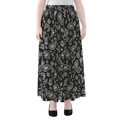 Black Paisley Bandana Pattern Print Chiffon Maxi Skirt