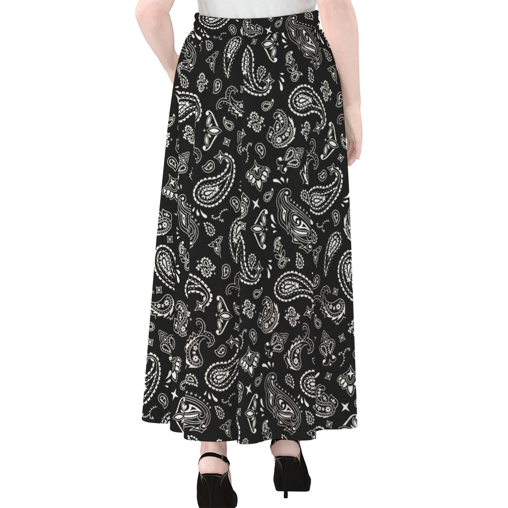 Black Paisley Bandana Pattern Print Chiffon Maxi Skirt