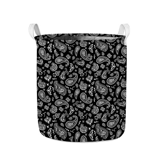 Black Paisley Bandana Pattern Print Collapsible Laundry Basket