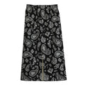 Black Paisley Bandana Pattern Print Cotton Front Slit Maxi Skirt
