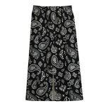 Black Paisley Bandana Pattern Print Cotton Front Slit Maxi Skirt