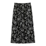 Black Paisley Bandana Pattern Print Cotton Front Slit Maxi Skirt