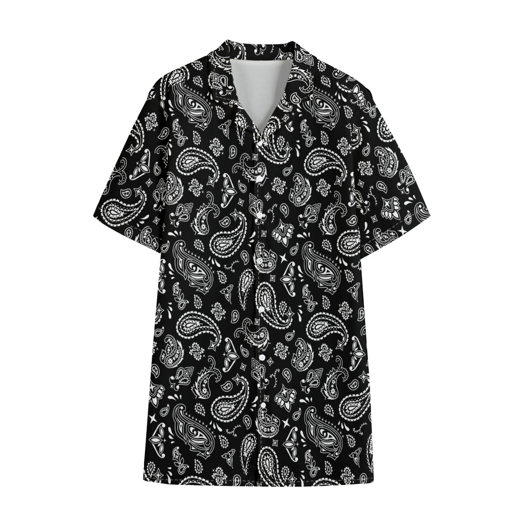 Black Paisley Bandana Pattern Print Cotton Hawaiian Shirt