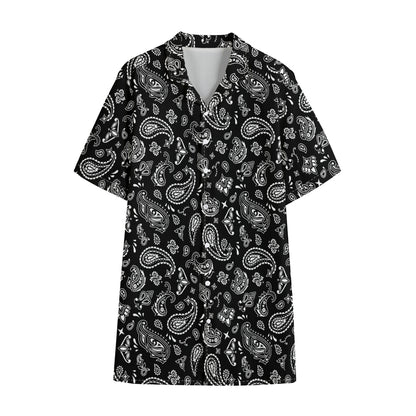 Black Paisley Bandana Pattern Print Cotton Hawaiian Shirt