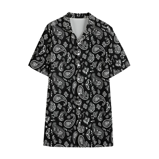 Black Paisley Bandana Pattern Print Cotton Hawaiian Shirt