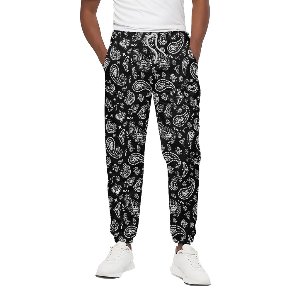 Black Paisley Bandana Pattern Print Cotton Pants