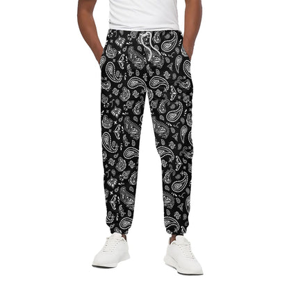 Black Paisley Bandana Pattern Print Cotton Pants