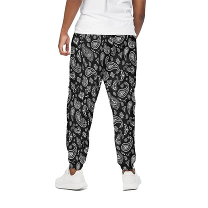 Black Paisley Bandana Pattern Print Cotton Pants