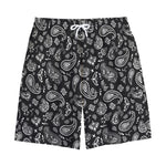 Black Paisley Bandana Pattern Print Cotton Shorts