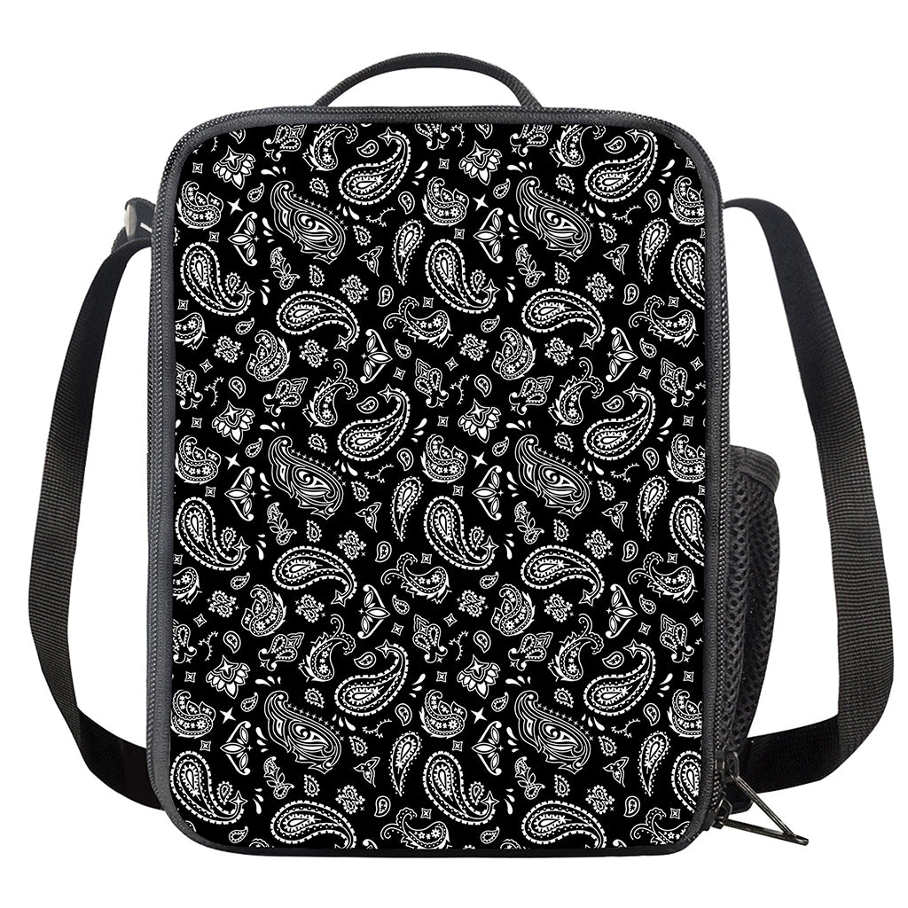 Black Paisley Bandana Pattern Print Crossbody Lunch Bag